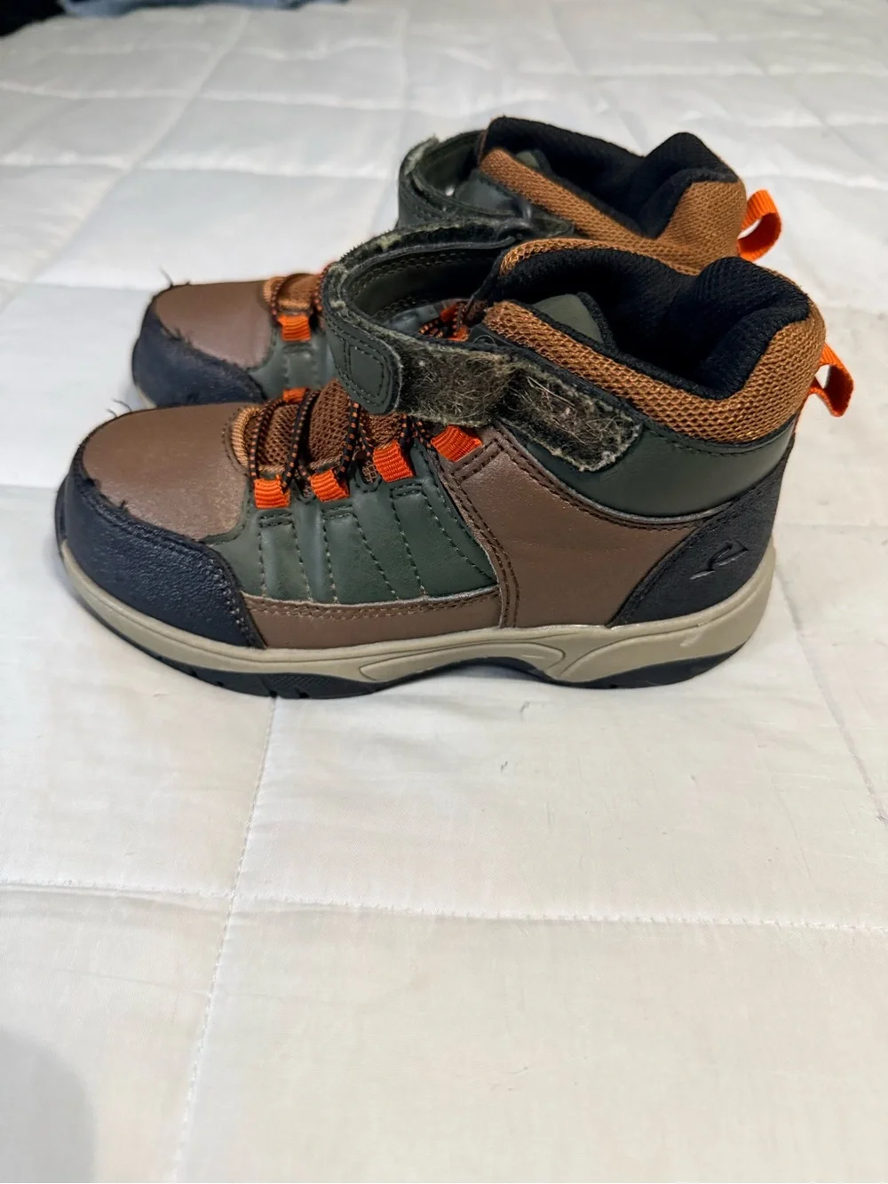 Ozark Trail Kids Brown and Olive Green Boots with Orange Accents